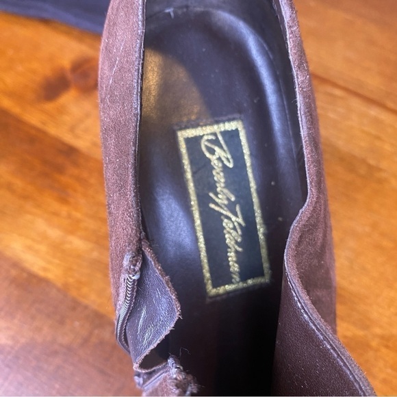 Beverly Feldman chocolate Brown Suede Snakeskin Wedge booties sz 9 - Picture 5 of 15